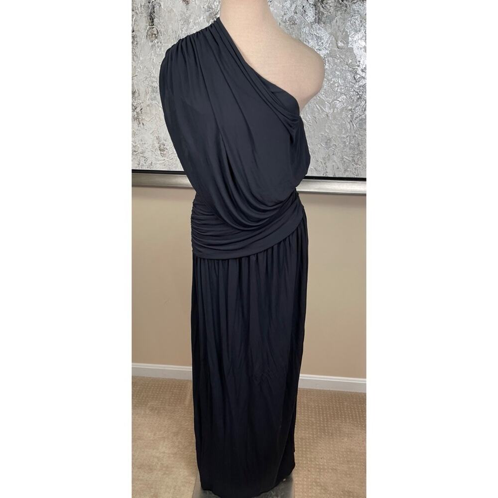 HELSA Apollo One Shoulder Ruched Draped Jersey Caviar Black Maxi Dress Size M - Picture 2 of 7